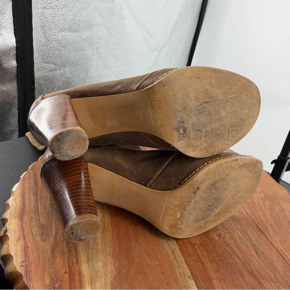 Jigsaw brown leather Tall Pull On heeled Boots sz 37 US 6 over the knee - Picture 11 of 12